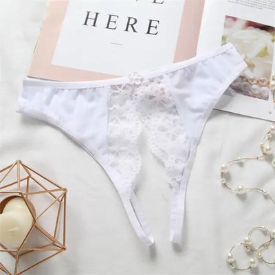 Floral Lace Crotchless Panties - Seductive Women's Underwear Set (Sheer Delicate Lingerie, Adjustable Straps, Romantic Boudoir Style)