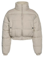 Load image into Gallery viewer, Zhiyouni Women's Cropped Puffer Jacket - Stylish Short Winter Coat with Zip Closure, Long Sleeves & Lightweight Warmth (Light Khaki, XS)