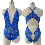 Load image into Gallery viewer, Blue Lace Crotchless Lingerie Set