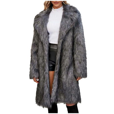 YMADREIG Women's Long Faux Fur Coat - Oversized Luxury Winter Jacket  (Trendy Open Front Lapel Trench Coat, Boho Chic Outerwear