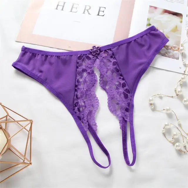 Floral Lace Crotchless Panties - Seductive Women's Underwear Set (Sheer Delicate Lingerie, Adjustable Straps, Romantic Boudoir Style)
