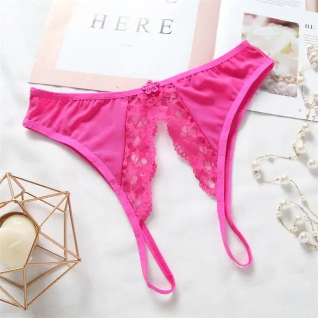 Floral Lace Crotchless Panties - Seductive Women's Underwear Set (Sheer Delicate Lingerie, Adjustable Straps, Romantic Boudoir Style)